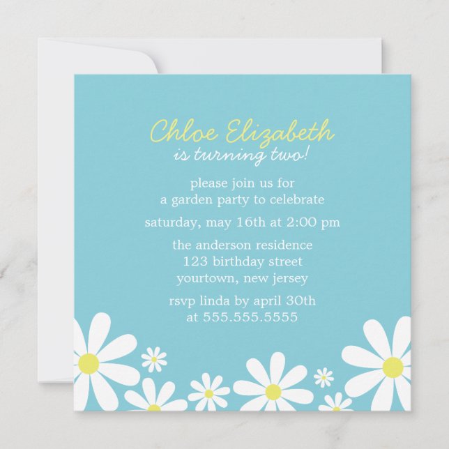 Invitation Fête d'Anniversaire des marguerites (Devant)
