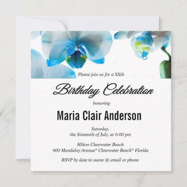 Invitation Fête d'anniversaire des Orchidées bleues / Invitat (Devant)