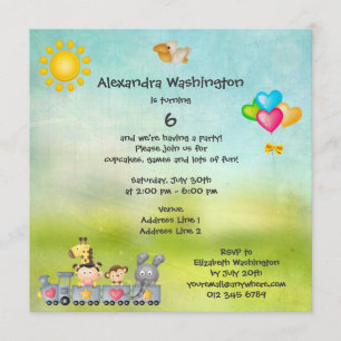 Invitation Fête d'anniversaire des petits animaux et des fill