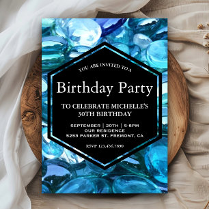 Invitation Fête d'Anniversaire des pierres bleues scintillant