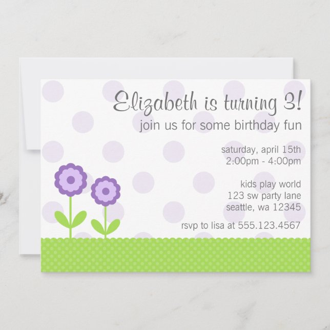 Invitation Fête d'anniversaire des Pois de la marée violette  (Devant)