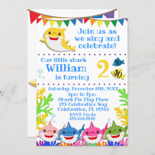 Invitation Fête d'anniversaire des requins arc-en-ciel