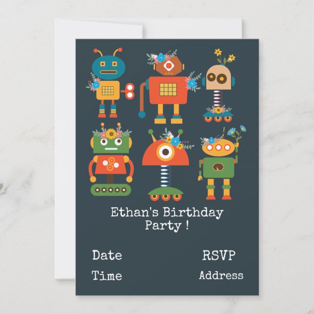 Invitation Fête d'anniversaire des robots (Devant)