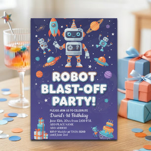Invitation Fête d'anniversaire des robots dans l'espace 1 an