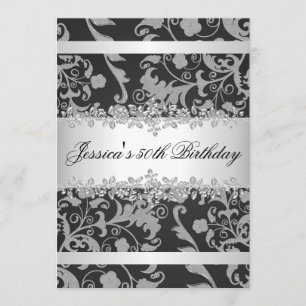 Invitation Fête d'anniversaire des Roses d'argent gris-noir