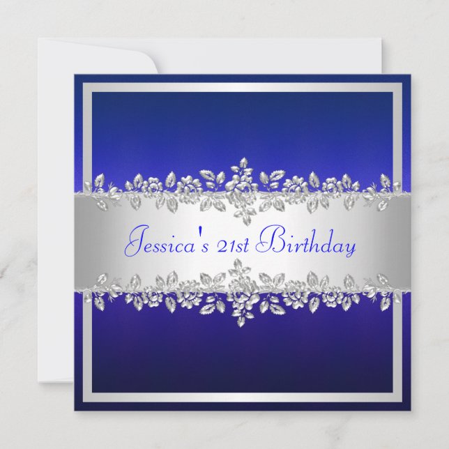 Invitation Fête d'anniversaire des Roses de l'élégant bleu de (Devant)
