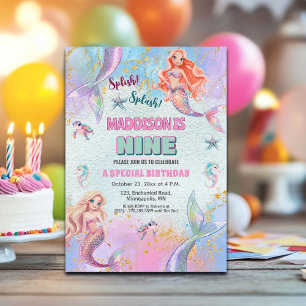 Invitation Fête d'anniversaire des sirènes sous la mer 9 ans
