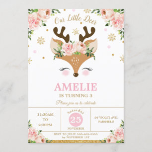 Invitation Fête d'anniversaire des Snowflakes d'hiver de Rein