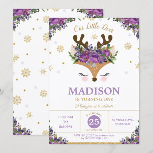 Invitation Fête d'anniversaire des Snowflakes floraux violets