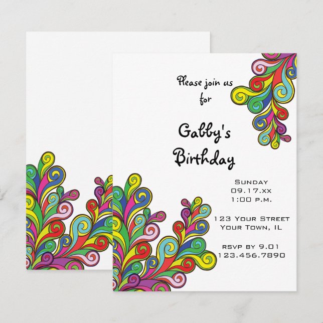 Invitation Fête d'anniversaire des vagues de couleur (Devant / Derrière)