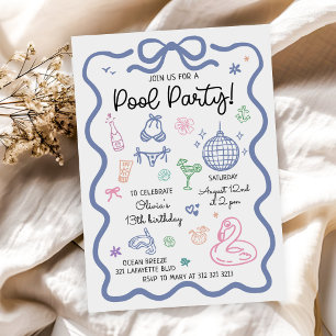 Invitation Fête d'anniversaire dessinée à la main Fun en été