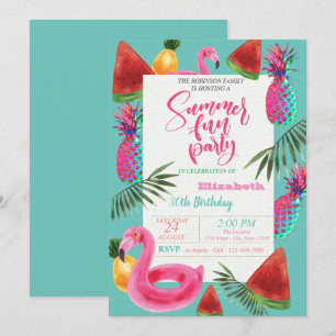 Invitation Fête d'anniversaire d'été, Ananas, Pastèque