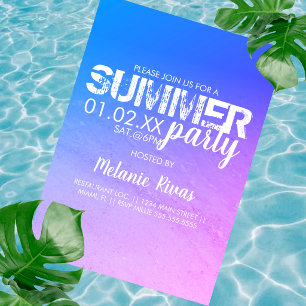 Invitation Fête d'anniversaire d'été colorée sur la plage ble