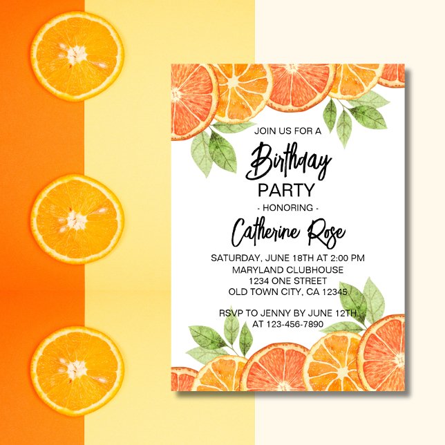 Invitation Fête d'anniversaire d'été de la tranche d'agrumes  (Créateur téléchargé)