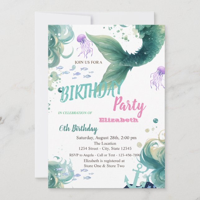 Invitation Fête d'anniversaire d'été de Mermaid Scales (Devant)