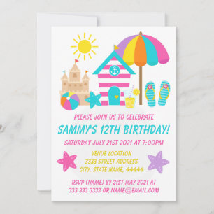 Invitation Fête d'anniversaire d'été de plage pour enfants mi