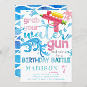 Invitation Fête d'anniversaire d'été de Water Gun pour fille