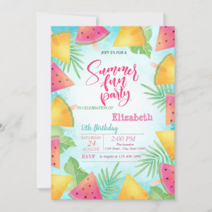 Invitation Fête d'anniversaire d'été Pastèque Feuilles de pal