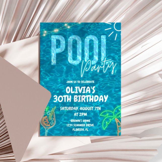 Invitation Fête d'anniversaire d'été pour adultes avec cockta (Créateur téléchargé)