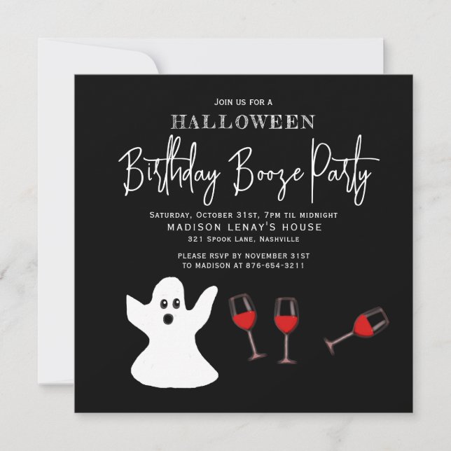 Invitation Fête d'anniversaire d'Halloween Booze pour adultes (Devant)