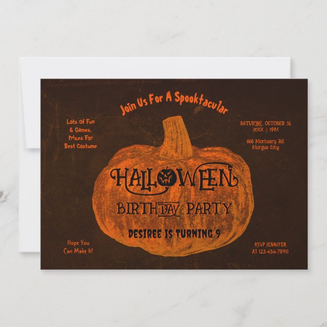 Invitation Fête d'anniversaire d'Halloween Citrouille orange (Devant)