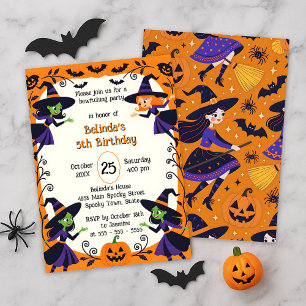 Invitation Fête d'anniversaire d'Halloween de sorcières migno