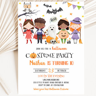 Invitation Fête d'anniversaire d'Halloween en costumes fantas