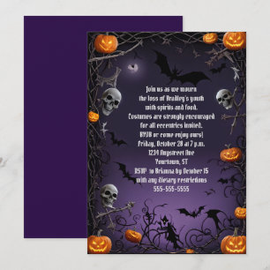 Invitation Fête d'anniversaire d'Halloween pour adultes Crâne