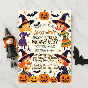 Invitation Fête d'anniversaire d'Halloween pour filles sorciè
