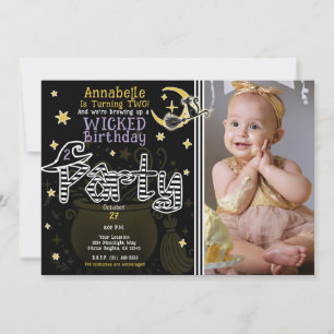 Invitation Fête d'anniversaire d'Halloween Sorcière Jaune et 