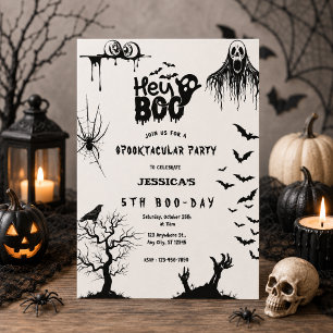 Invitation Fête d'anniversaire d'Halloween Spooky Hey Boo pou