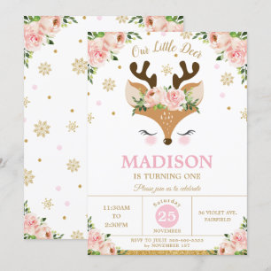 Invitation Fête d'anniversaire d'hiver des Snowflakes floraux