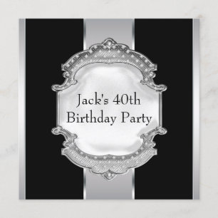 Invitation Fête d'anniversaire d'homme noir et argent