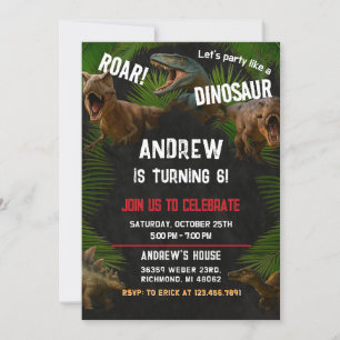 Invitation Fête d'anniversaire Dino Boy Dinosaur personnalisé
