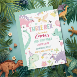 Invitation Fête d'anniversaire Dinosaur Three Rex 3 ans 