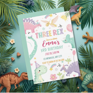Invitation Fête d'anniversaire Dinosaur Three Rex 3 ans 