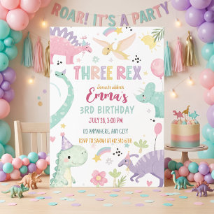 Invitation Fête d'anniversaire Dinosaur Three Rex 3 ans 