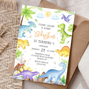 Invitation Fête d'anniversaire Dinosaure Pata Boom Roulement