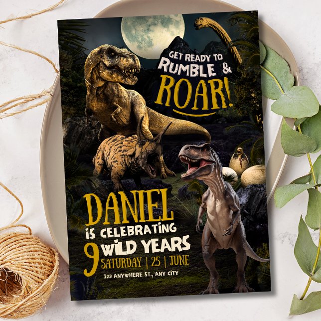 Invitation Fête d'anniversaire dinosaure, T Rex Jurassique ru (Créateur téléchargé)