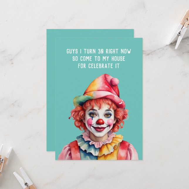 Invitation fête d'anniversaire d'invitation à 30e (Devant/Arrière en situation)