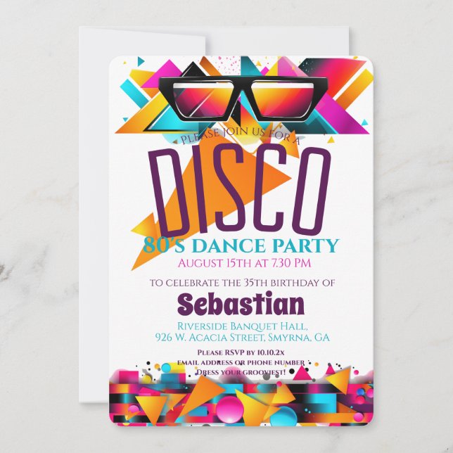 Invitation Fête d'anniversaire Disco (Devant)
