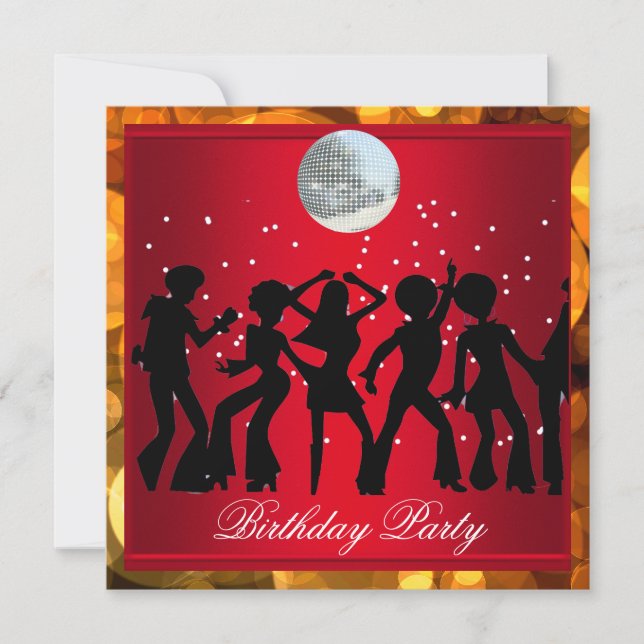 Invitation Fête d'anniversaire Disco 70 Rouge rétro 3 (Devant)