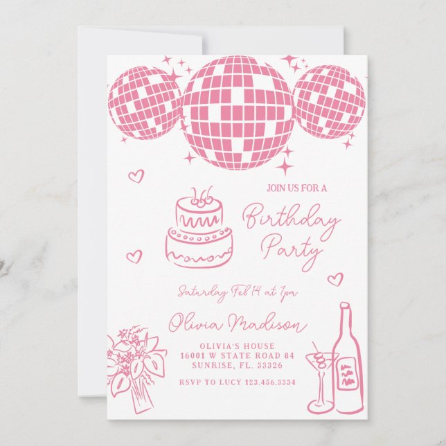 Invitation Fête d'anniversaire Disco Ball Drake Main (Devant)