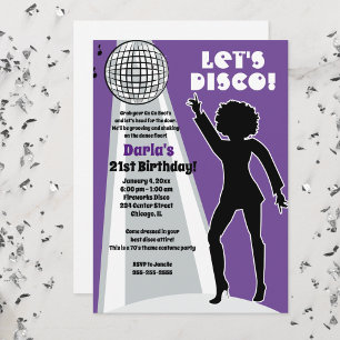 Invitation Fête d'anniversaire disco violet pour femmes Boogi