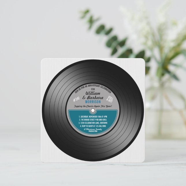 Invitation Fête d'anniversaire disque vinyle Blue Label (Debout devant)