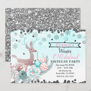 Invitation Fête d'anniversaire d'ONEderland d'hiver argenté
