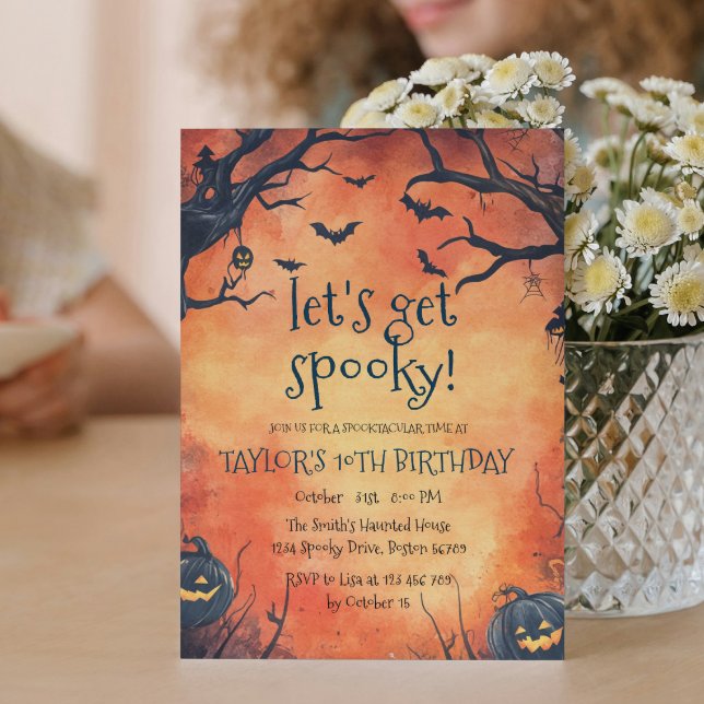 Invitation Fête d'anniversaire d'Orange Citrouille noir (Créateur téléchargé)