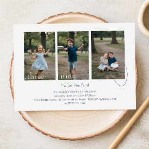 Invitation Fête d'anniversaire double jumelle mixte tout âge