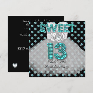 Invitation Fête d'anniversaire douce 13 ans Filles 13 ans Tee