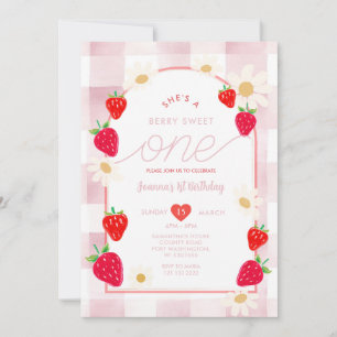 Invitation Fête d'anniversaire douce fraise rose poussiéreuse